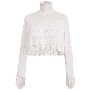 Chloe White Lace Tiered High-Neck Blouse